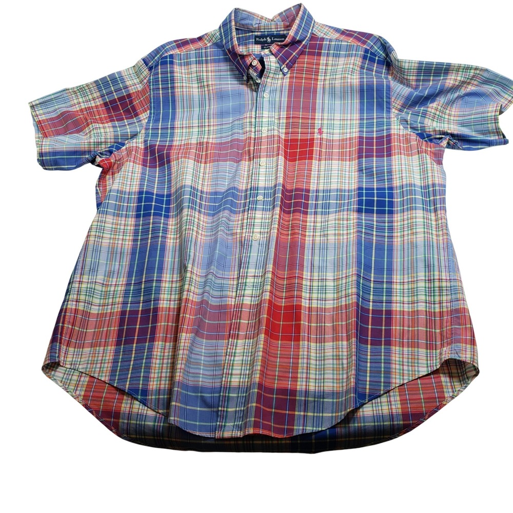 Ralph Lauren Mens Classic Fit Shirt XL Multicolor Plaid Short Sleeve Button Down